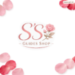 Elegant feminine logo for S’S Guides Shop featuring rose illustration and marble background.